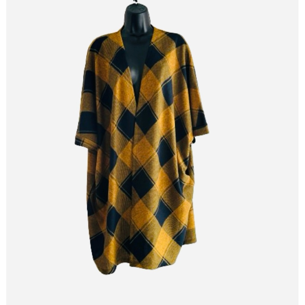 COIN 1804 NWT Plaid Roll Sleeve Pocket Kimono Size Small-XL - Picture 3 of 8